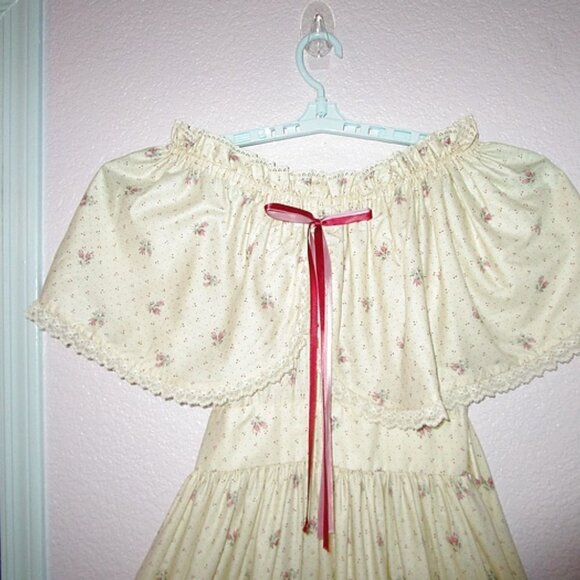 70s Vtg Midi Dress & Petticoat Size XXS Tiered 2 Piece Cottagecore Boho Prairie - Picture 2 of 12